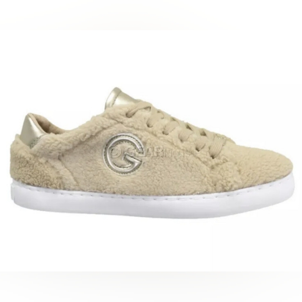 New! GBG Los Angeles Women's Beige Fleece & Gold Lace Up Sneaker 10M NWOT
